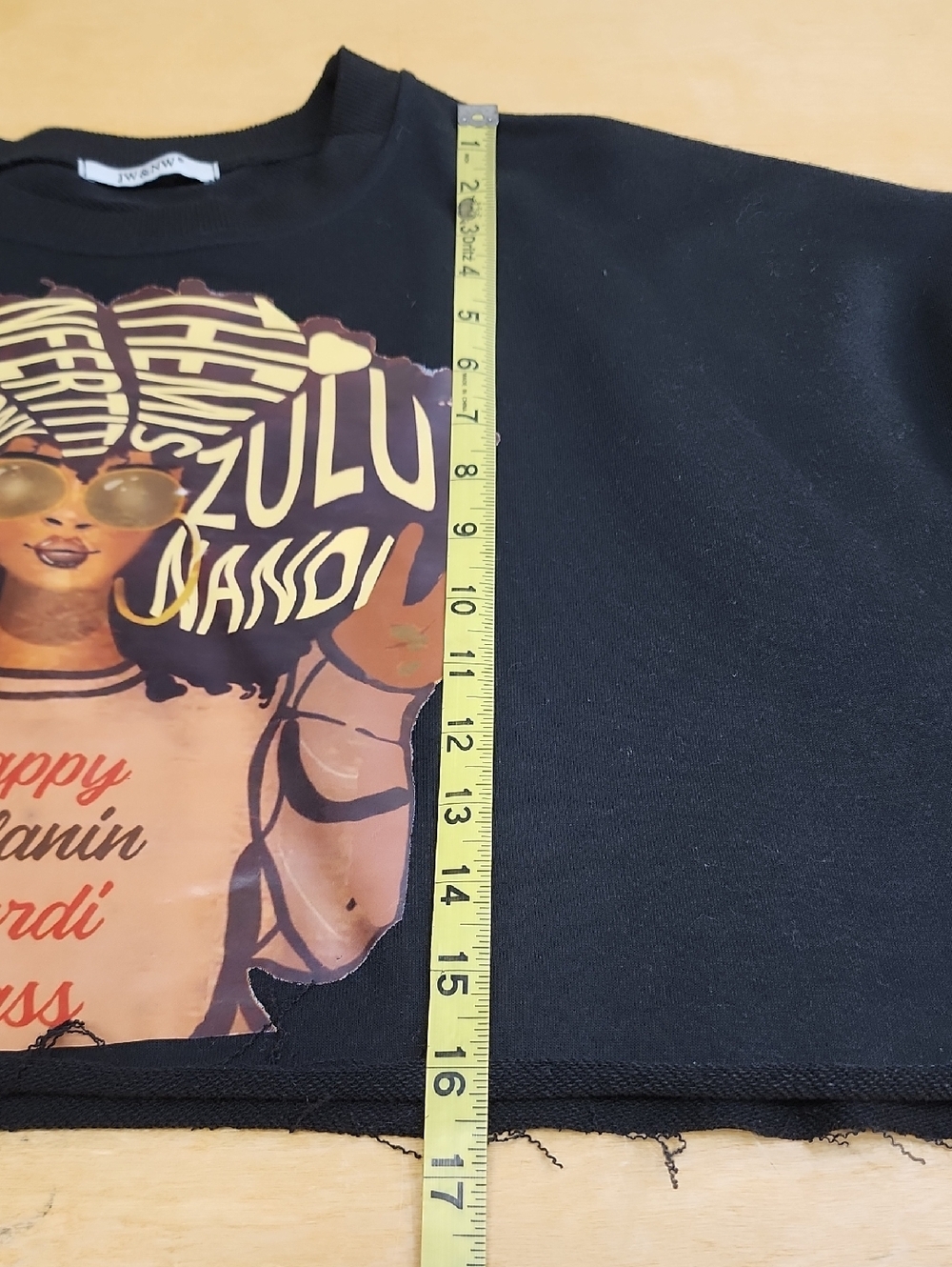 OOAK Graphic Crop Top Denim Sleeve Rework Festival Streetwear Size Large - Picture 7 of 9